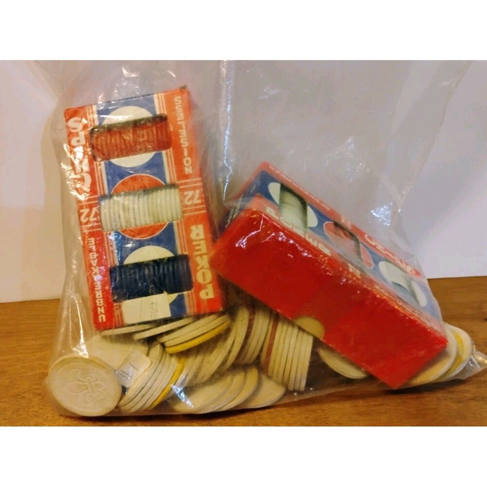 Lot of Vintage Noiseless Unbreakable Pressed Paper Poker Chips 72 Count Boxes
